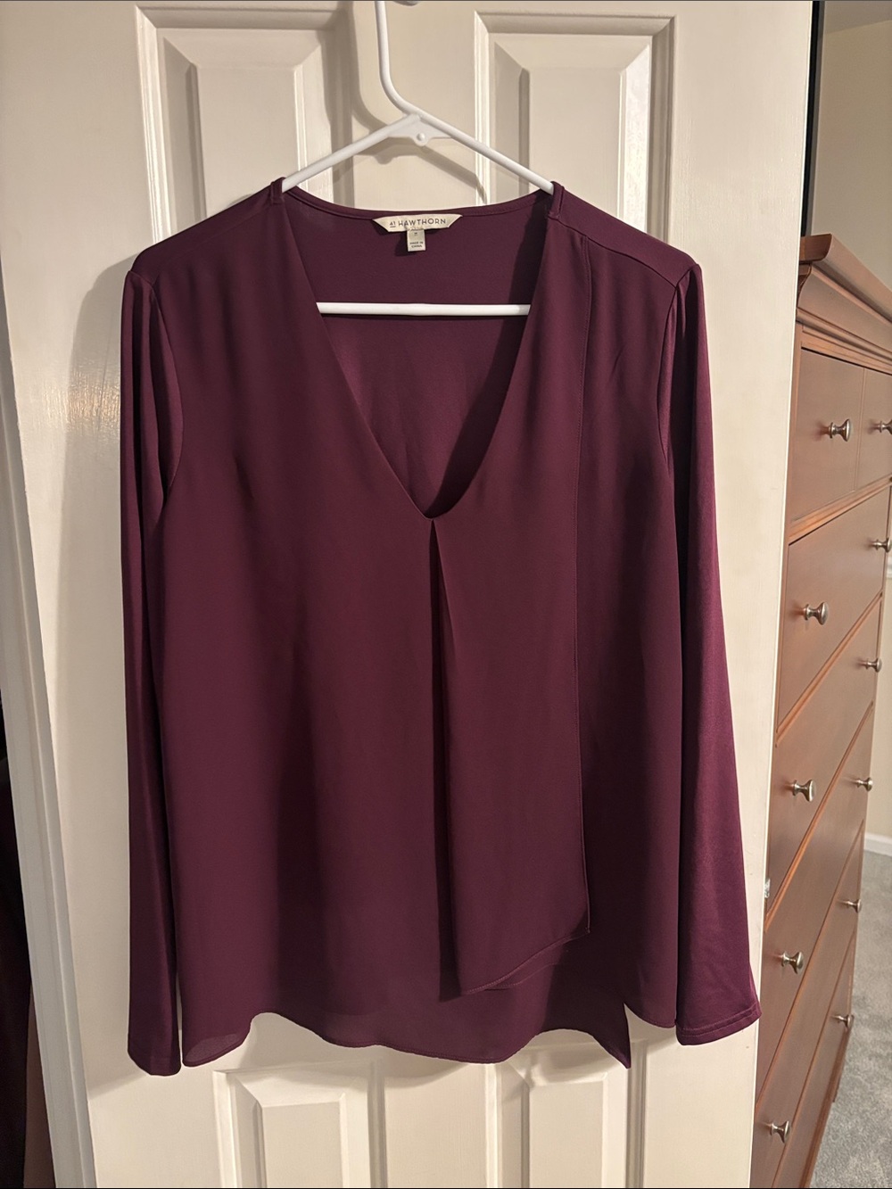 Worthington Plum V-Neck Long Sleeve Blouse